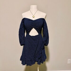 Navy Polka Dot Cutout Dress
